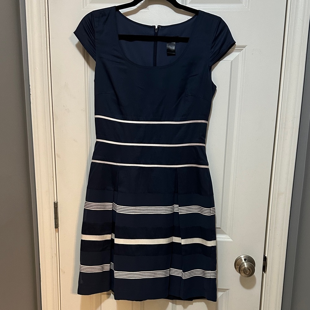 Ann Taylor Factory Navy and Cream Striped Mini Dress